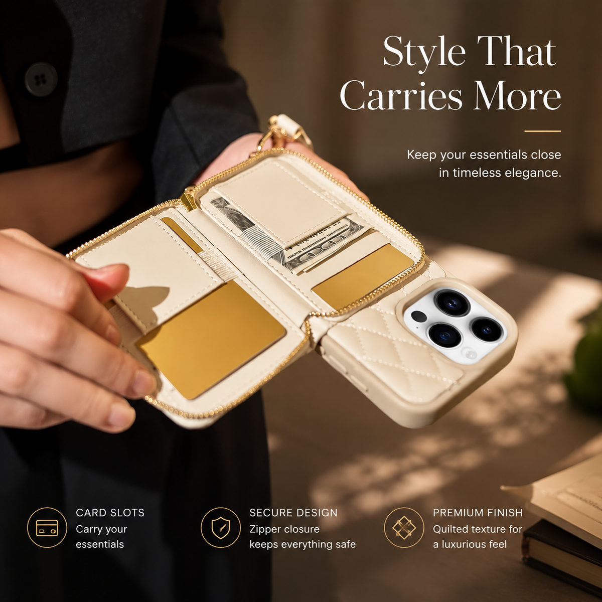 Premium iPhone Crossbody Wallet Case Leather Card Holder Diamond Stitch Chain Strap Shockproof Non Slip Portable Protective Phone Bag