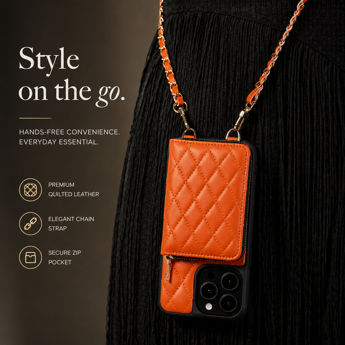 Premium iPhone Crossbody Wallet Case Leather Card Holder Diamond Stitch Chain Strap Shockproof Non Slip Portable Protective Phone Bag