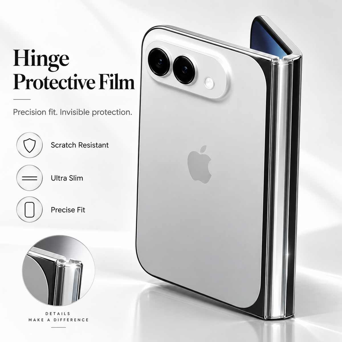 Premium iPhone Hinge Protector 2PCS Clear Protective Film Ultra Thin Flexible Anti Scratch Foldable Hinge Guard Durable Transparent Protection Film Set