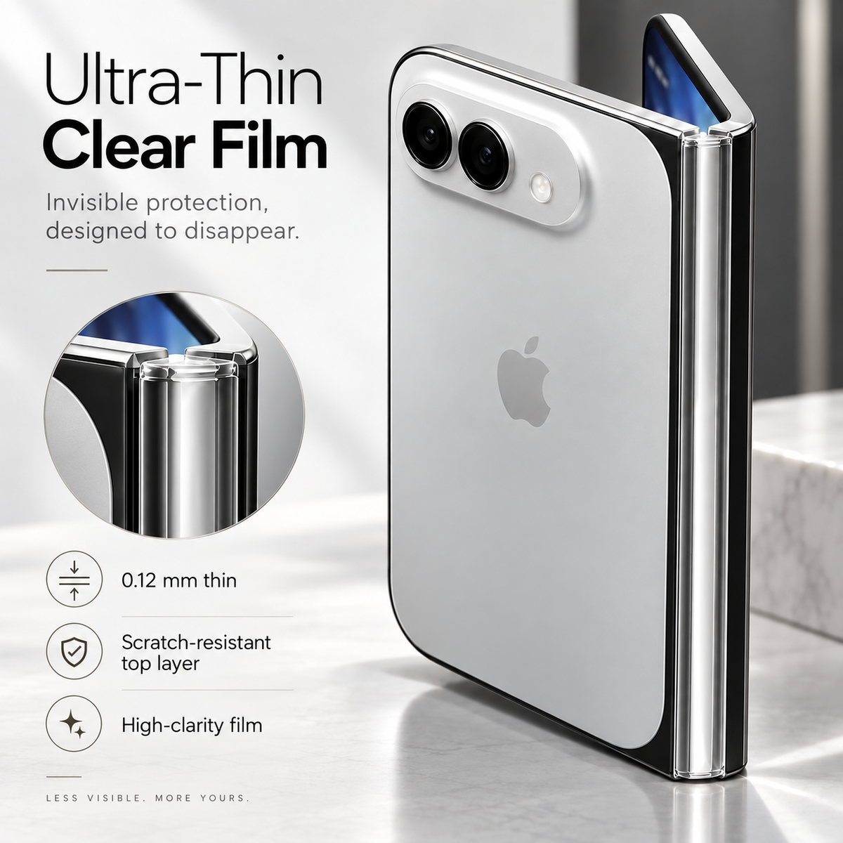 Premium iPhone Hinge Protector 2PCS Clear Protective Film Ultra Thin Flexible Anti Scratch Foldable Hinge Guard Durable Transparent Protection Film Set