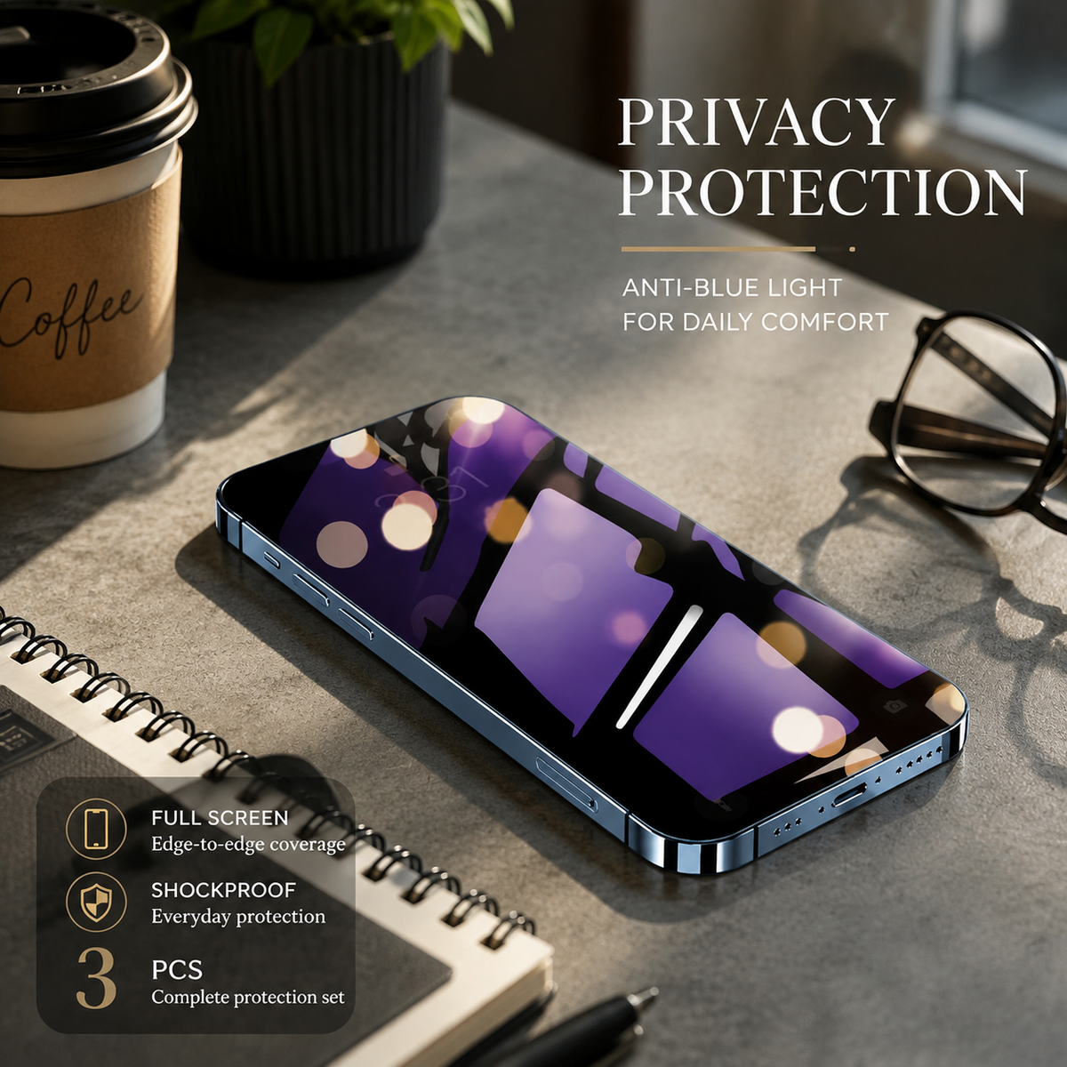 Premium iPhone Privacy Screen Protector Tempered Glass Anti Spy Blue Light Full Coverage Scratch Resistant Anti Fingerprint Ultra Thin Case Friendly