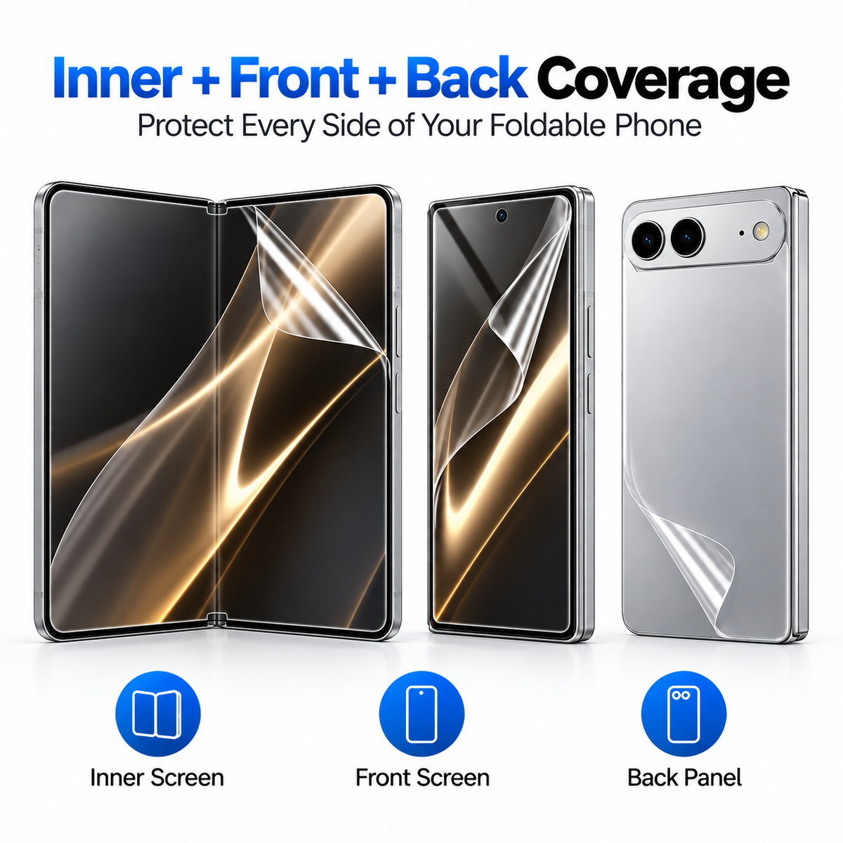Premium iPhone Screen Protector 6 in 1 Hydrogel Film HD Clear Inner Outer Rear Soft TPU Anti Scratch Full Coverage Flexible Protective Film Set Pack