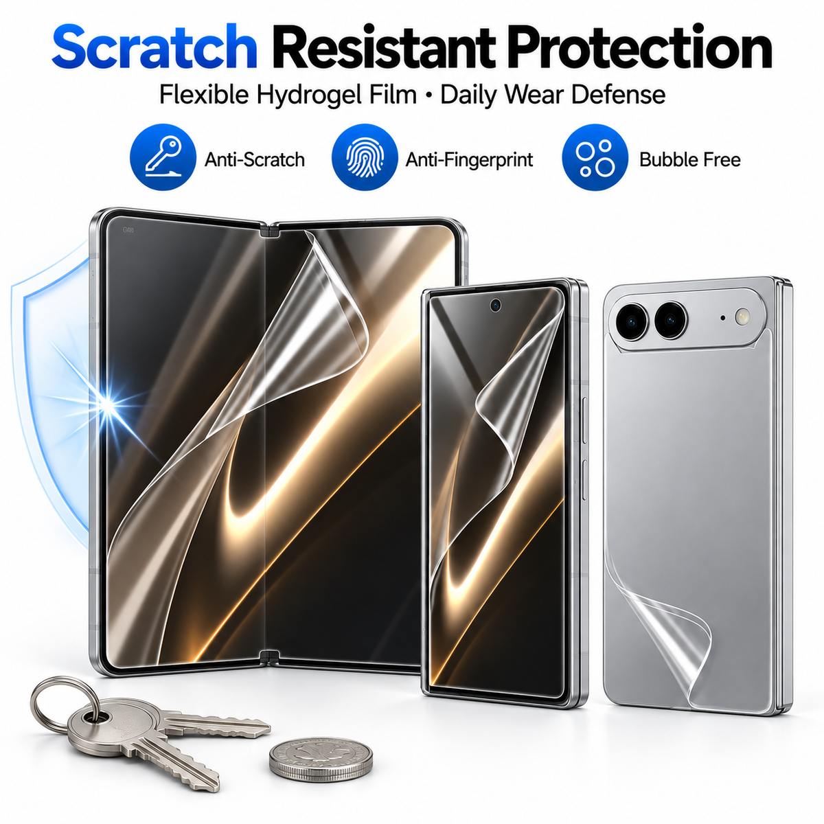 Premium iPhone Screen Protector 6 in 1 Hydrogel Film HD Clear Inner Outer Rear Soft TPU Anti Scratch Full Coverage Flexible Protective Film Set Pack