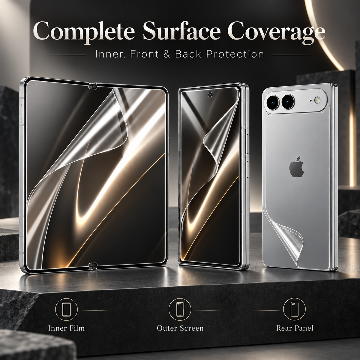 Premium iPhone Screen Protector 6 in 1 Hydrogel Film HD Clear Inner Outer Rear Soft TPU Anti Scratch Full Coverage Flexible Protective Film Set Pack