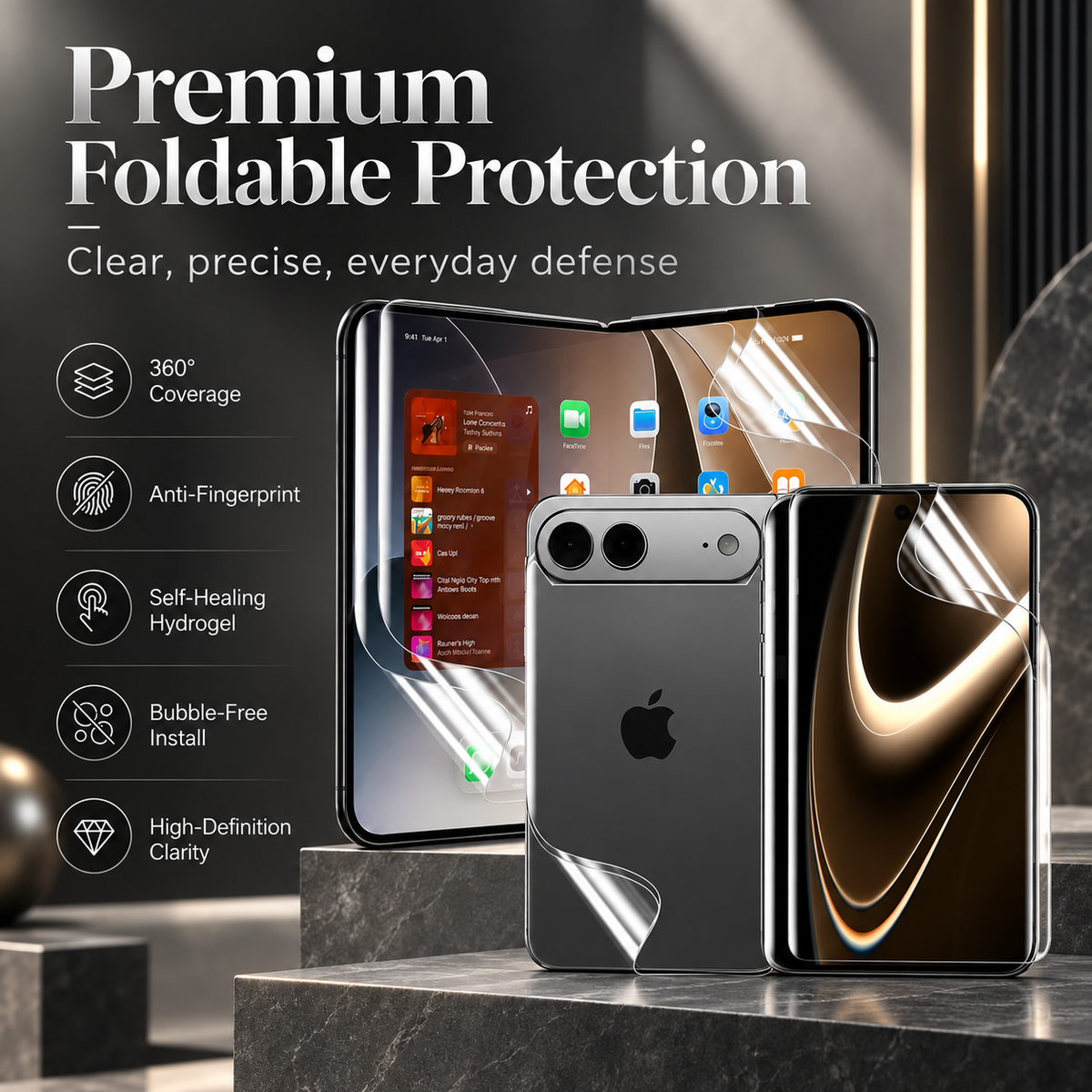 Premium iPhone Screen Protector 6 in 1 Hydrogel Film HD Clear Inner Outer Rear Soft TPU Anti Scratch Full Coverage Flexible Protective Film Set Pack