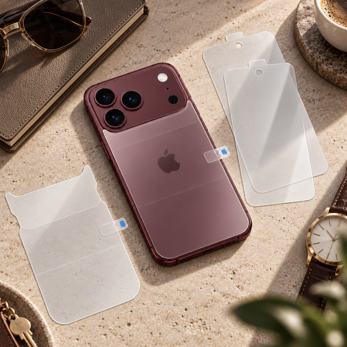 Premium iPhone Screen Protector 6 in 1 Hydrogel Film HD Clear Inner Outer Rear Soft TPU Anti Scratch Full Coverage Flexible Protective Film Set Pack