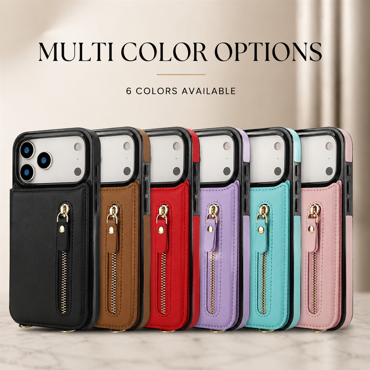 Premium iPhone Wallet Case Crossbody Leather RFID Blocking Zipper Card Holder Lanyard Strap Shockproof Anti Scratch Magnetic Full Cover Storage Design