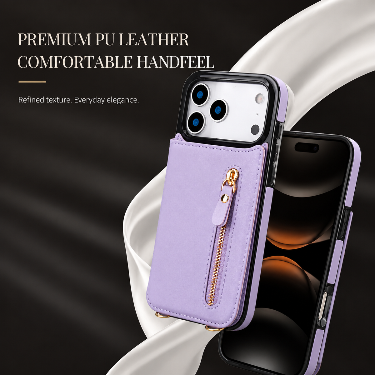 Premium iPhone Wallet Case Crossbody Leather RFID Blocking Zipper Card Holder Lanyard Strap Shockproof Anti Scratch Magnetic Full Cover Storage Design