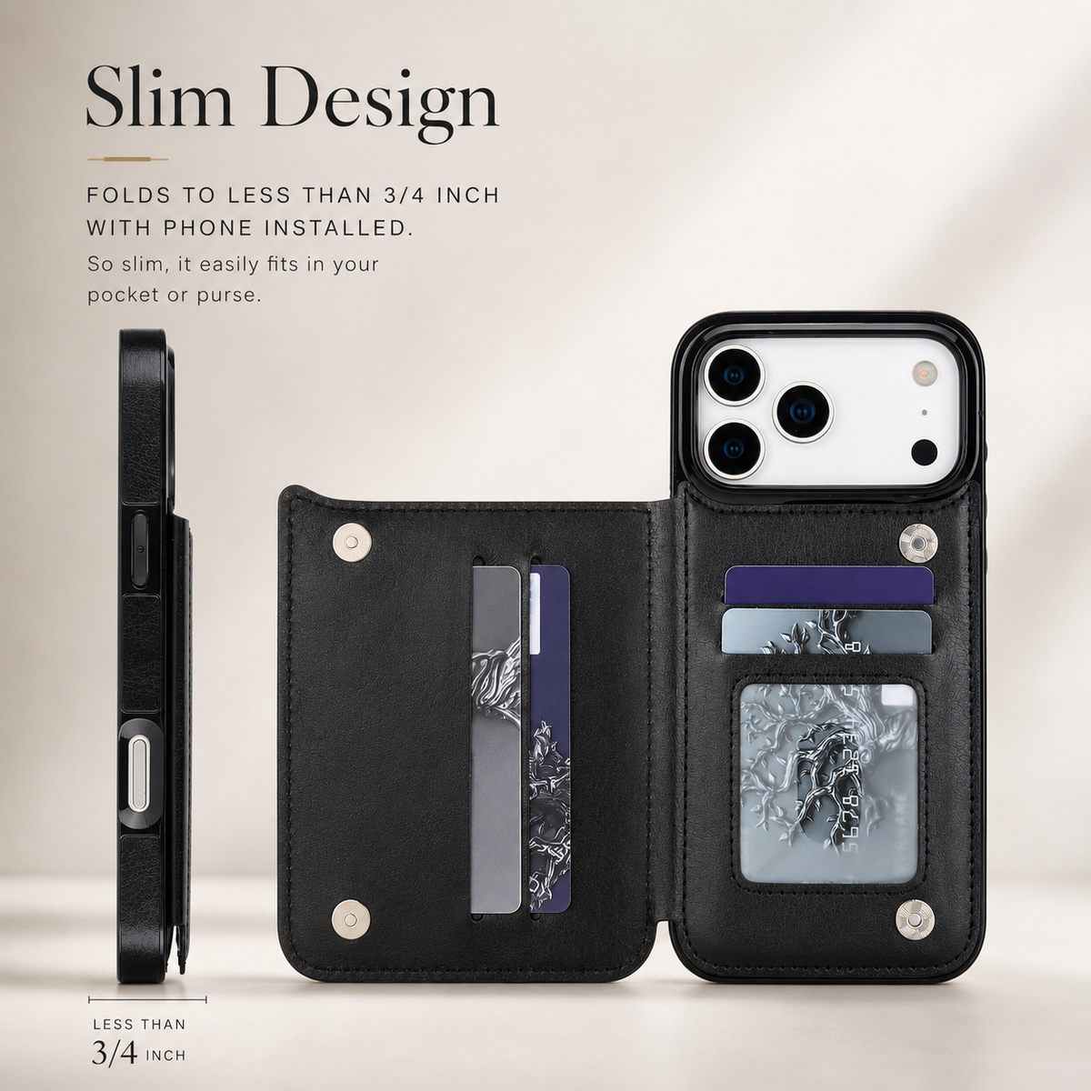 Premium iPhone Wallet Case Faux Leather Card Holder Kickstand Double Magnetic Clasp Shockproof Soft Cover Slim Protective Flip Case Slim Minimal Style
