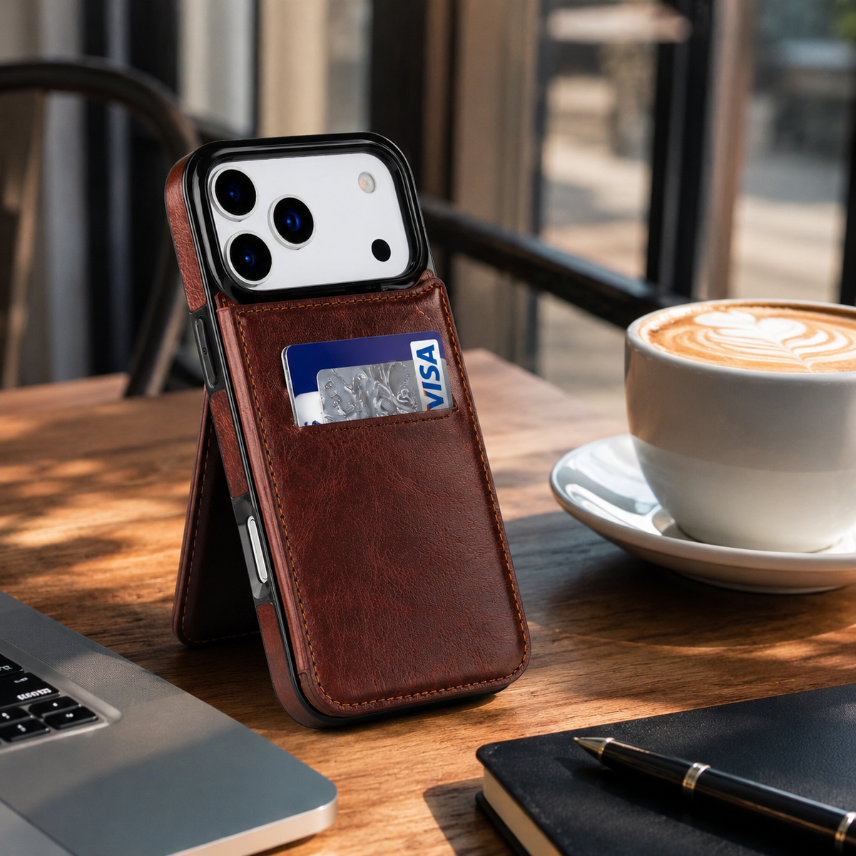 Premium iPhone Wallet Case Faux Leather Card Holder Kickstand Double Magnetic Clasp Shockproof Soft Cover Slim Protective Flip Case Slim Minimal Style