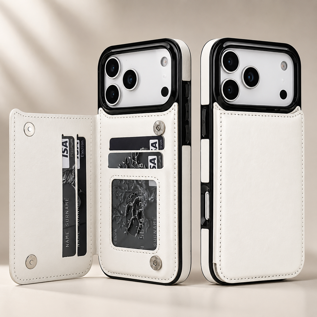 Premium iPhone Wallet Case Faux Leather Card Holder Kickstand Double Magnetic Clasp Shockproof Soft Cover Slim Protective Flip Case Slim Minimal Style