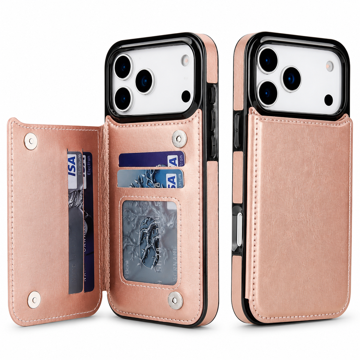 Premium iPhone Wallet Case Faux Leather Card Holder Kickstand Double Magnetic Clasp Shockproof Soft Cover Slim Protective Flip Case Slim Minimal Style