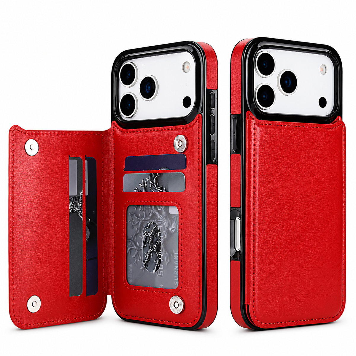 Premium iPhone Wallet Case Faux Leather Card Holder Kickstand Double Magnetic Clasp Shockproof Soft Cover Slim Protective Flip Case Slim Minimal Style