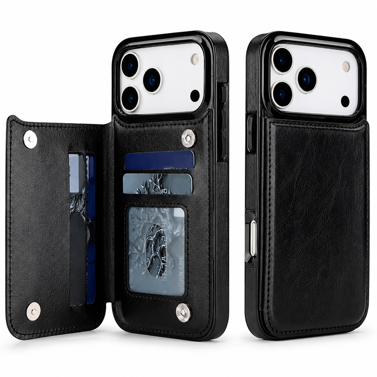 Premium iPhone Wallet Case Faux Leather Card Holder Kickstand Double Magnetic Clasp Shockproof Soft Cover Slim Protective Flip Case Slim Minimal Style