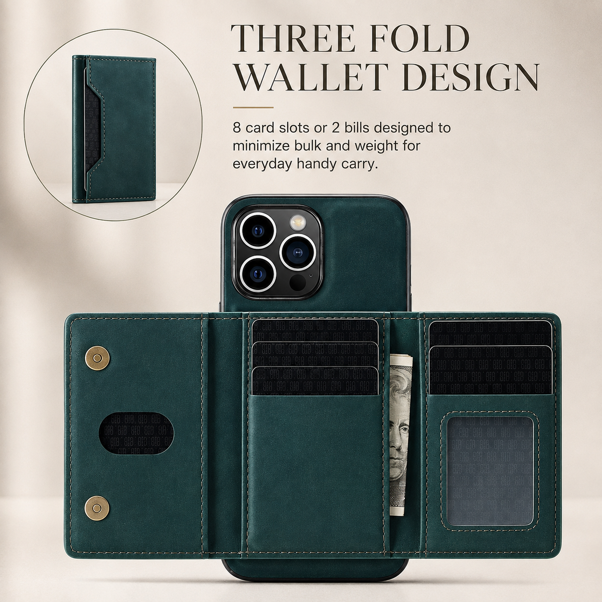 Premium iPhone Wallet Case Magnetic Leather Card Holder Money Compartment Kickstand Half Wrapped Shockproof Anti Fingerprint Protective Cover