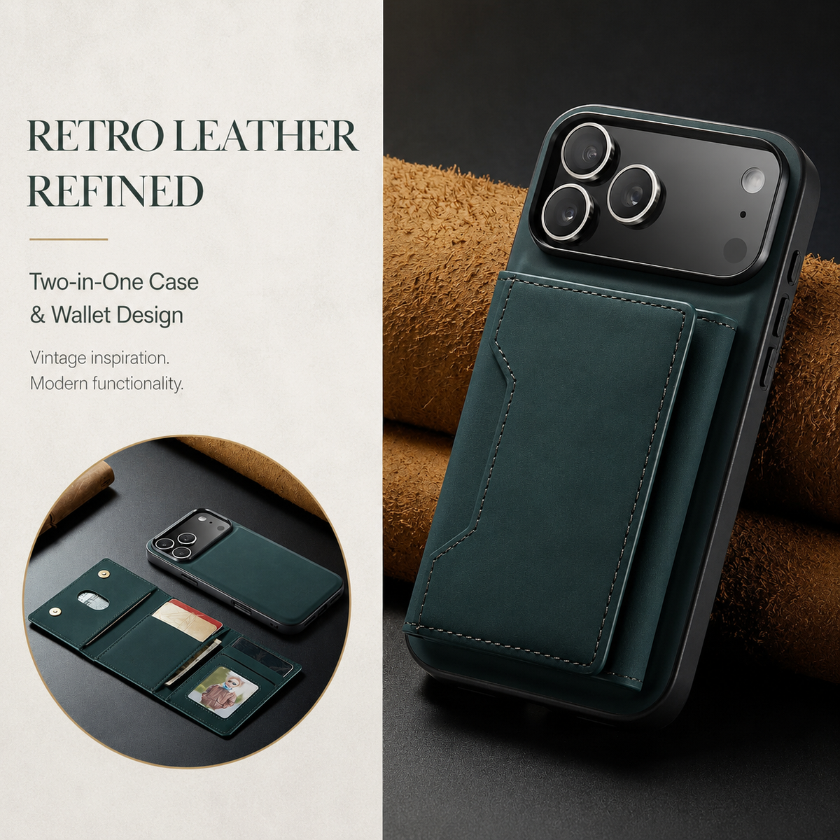Premium iPhone Wallet Case Magnetic Leather Card Holder Money Compartment Kickstand Half Wrapped Shockproof Anti Fingerprint Protective Cover