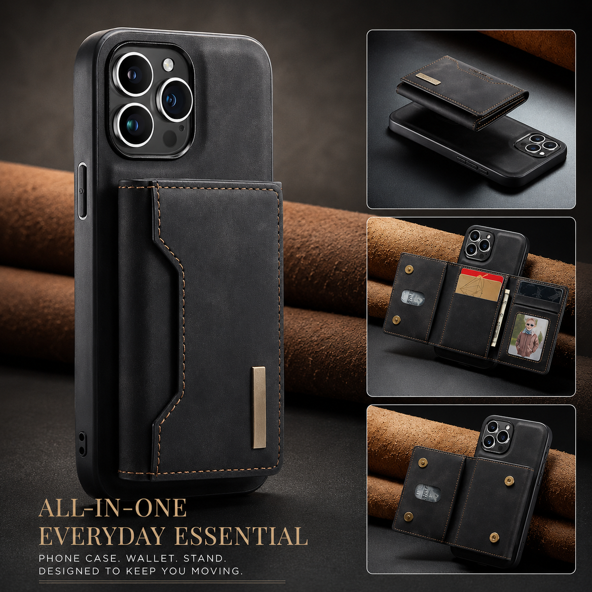Premium iPhone Wallet Case Magnetic Leather Card Holder Money Compartment Kickstand Half Wrapped Shockproof Anti Fingerprint Protective Cover