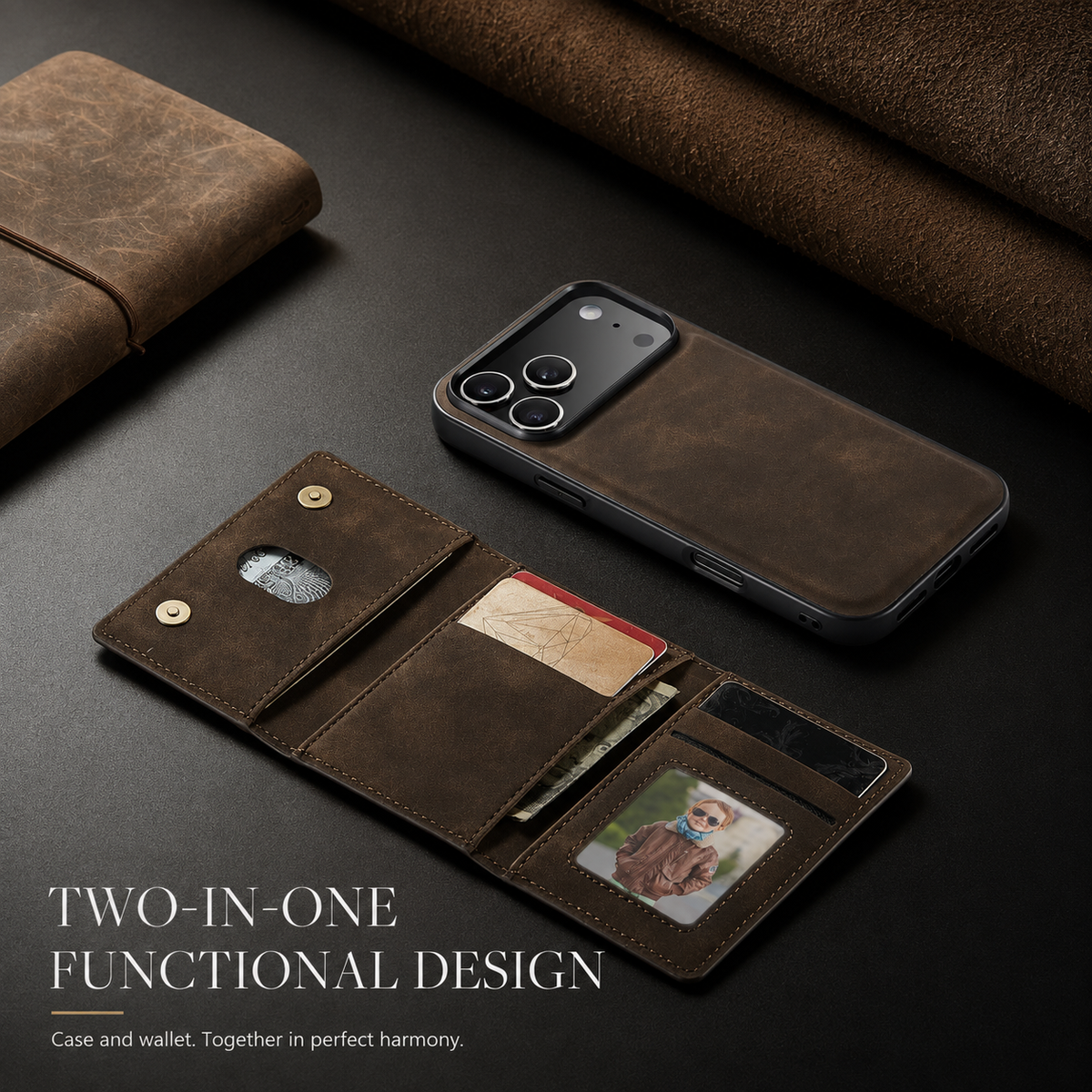 Premium iPhone Wallet Case Magnetic Leather Card Holder Money Compartment Kickstand Half Wrapped Shockproof Anti Fingerprint Protective Cover