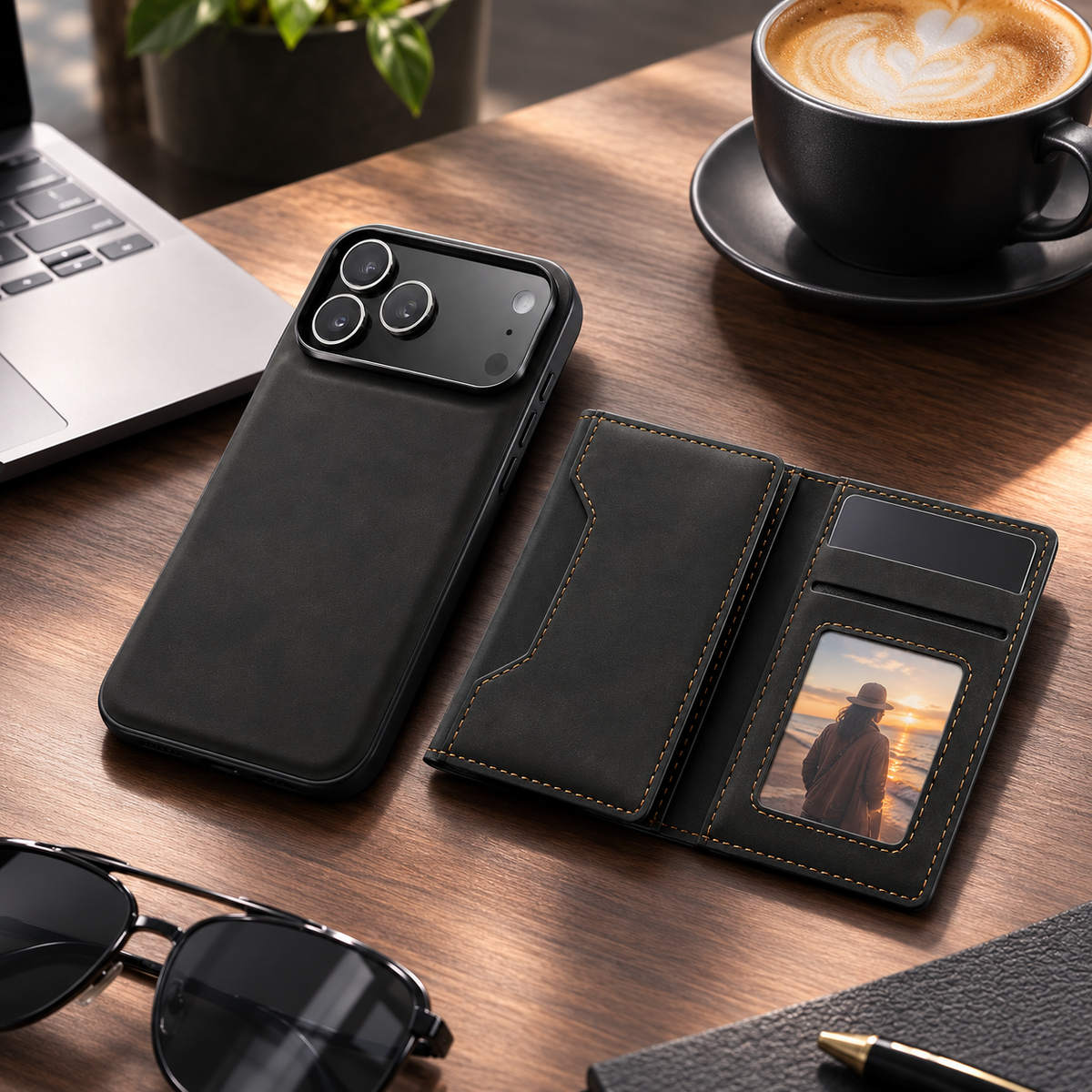 Premium iPhone Wallet Case Magnetic Leather Card Holder Money Compartment Kickstand Half Wrapped Shockproof Anti Fingerprint Protective Cover