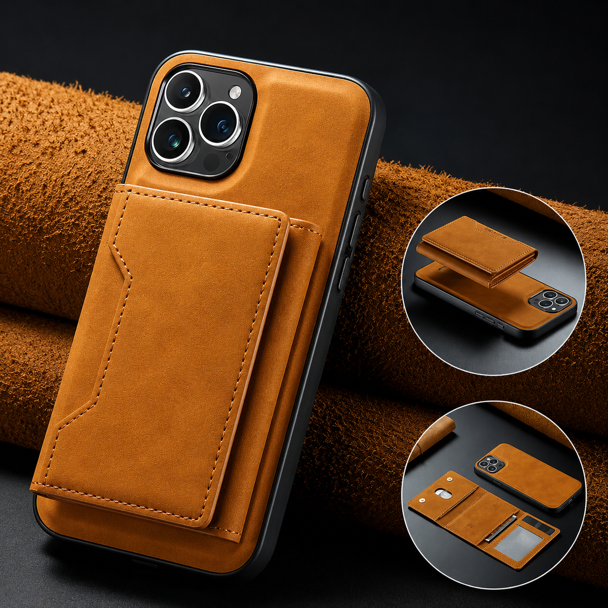 Premium iPhone Wallet Case Magnetic Leather Card Holder Money Compartment Kickstand Half Wrapped Shockproof Anti Fingerprint Protective Cover