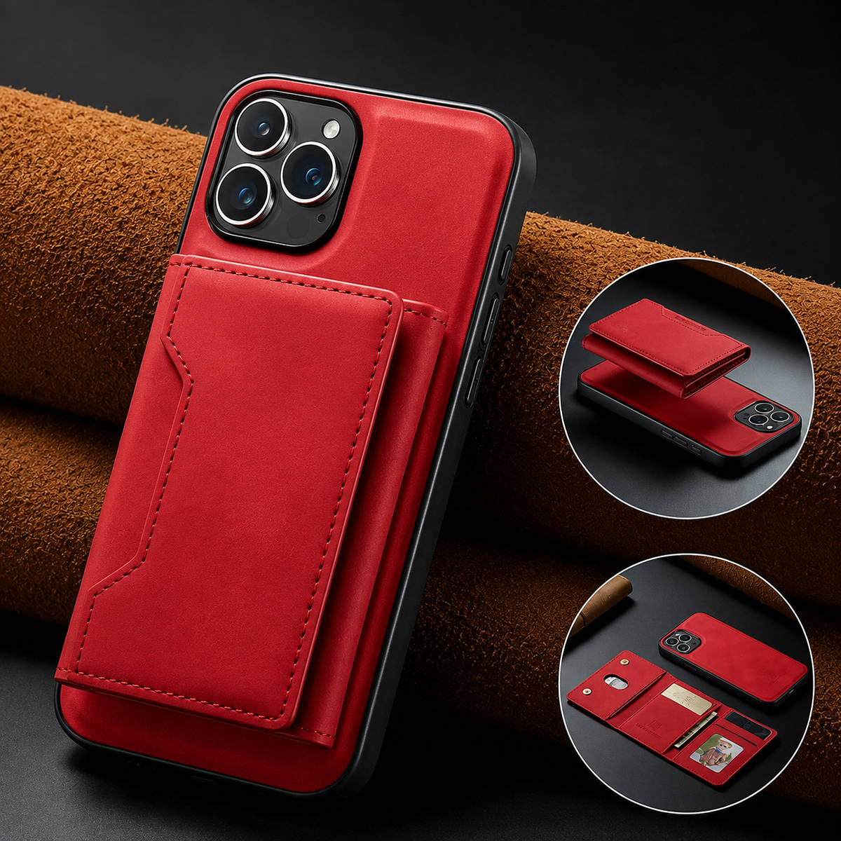 Premium iPhone Wallet Case Magnetic Leather Card Holder Money Compartment Kickstand Half Wrapped Shockproof Anti Fingerprint Protective Cover