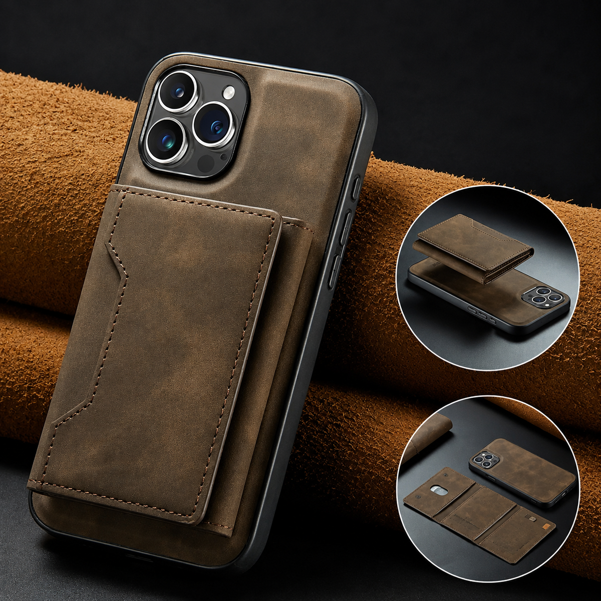 Premium iPhone Wallet Case Magnetic Leather Card Holder Money Compartment Kickstand Half Wrapped Shockproof Anti Fingerprint Protective Cover