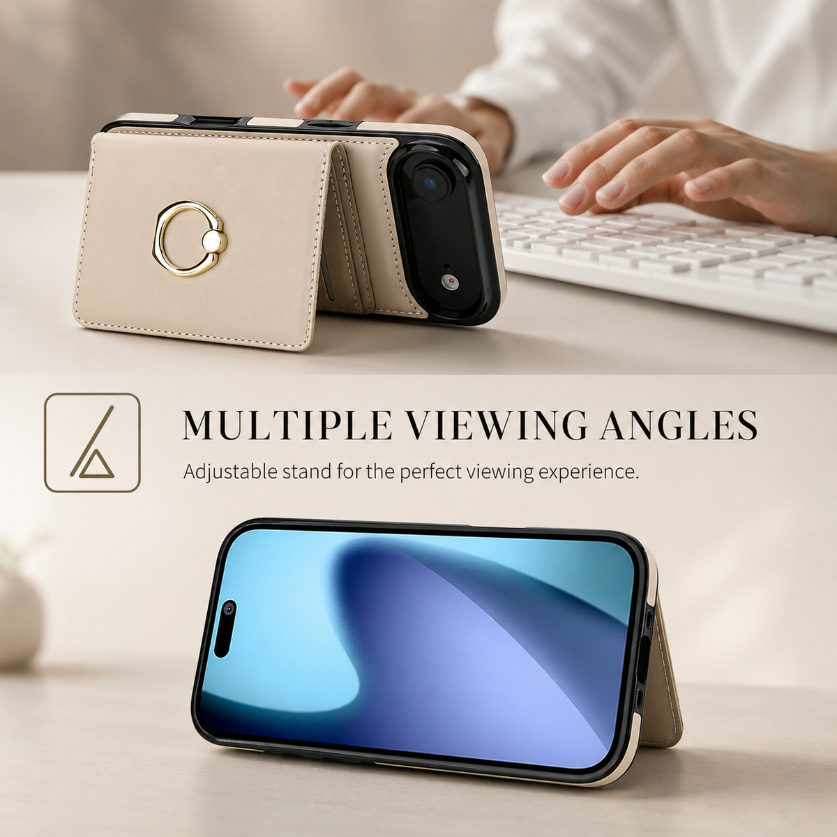 Premium iPhone Wallet Case PU Leather Card Holder 360 Rotating Ring Kickstand Magnetic Clasp Shockproof Full Cover Anti Scratch Protective Slim Design