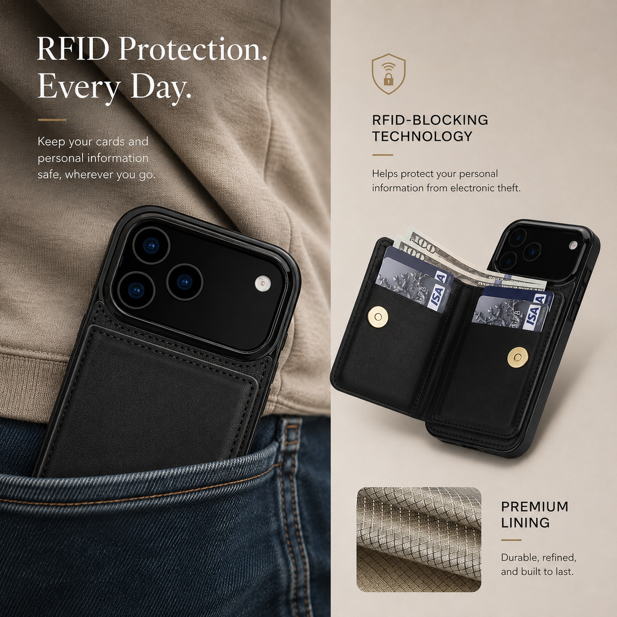 Premium iPhone Wallet Case PU Leather Card Holder 360 Rotating Ring Kickstand Magnetic Clasp Shockproof Full Cover Anti Scratch Protective Slim Design