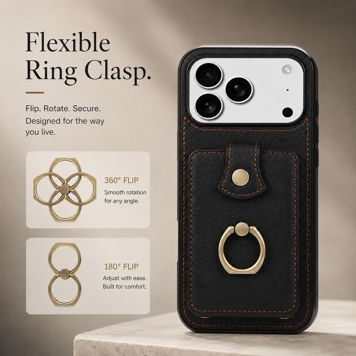 Premium iPhone Wallet Case PU Leather Card Holder RFID Blocking 360 Rotating Ring Kickstand Lanyard Shockproof Anti Scratch Magnetic Flip Cover