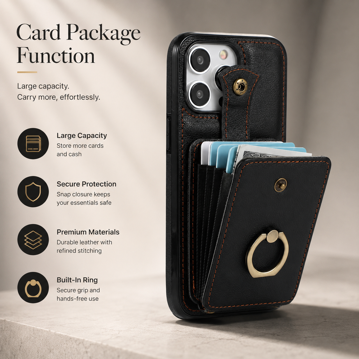 Premium iPhone Wallet Case PU Leather Card Holder RFID Blocking 360 Rotating Ring Kickstand Lanyard Shockproof Anti Scratch Magnetic Flip Cover