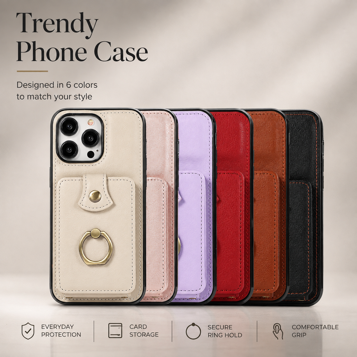 Premium iPhone Wallet Case PU Leather Card Holder RFID Blocking 360 Rotating Ring Kickstand Lanyard Shockproof Anti Scratch Magnetic Flip Cover