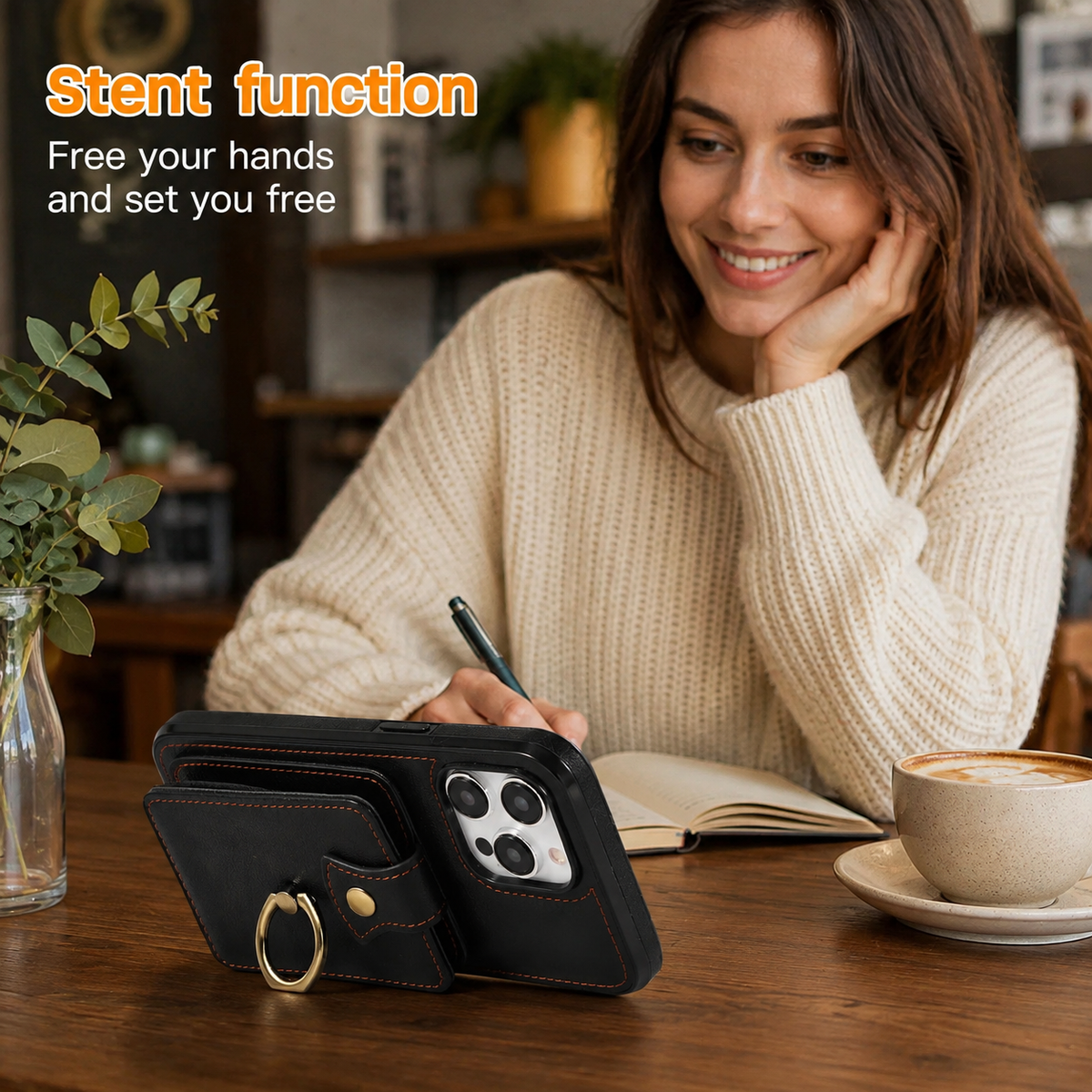 Premium iPhone Wallet Case PU Leather Card Holder RFID Blocking 360 Rotating Ring Kickstand Lanyard Shockproof Anti Scratch Magnetic Flip Cover