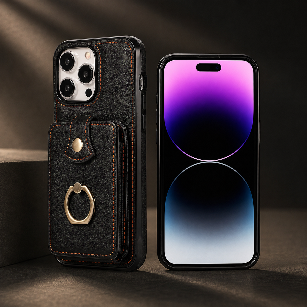 Premium iPhone Wallet Case PU Leather Card Holder RFID Blocking 360 Rotating Ring Kickstand Lanyard Shockproof Anti Scratch Magnetic Flip Cover