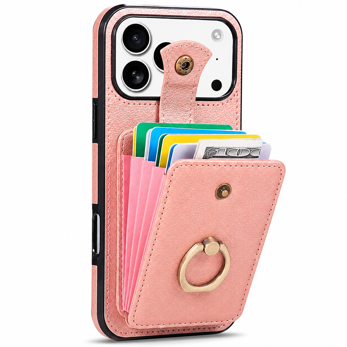 Premium iPhone Wallet Case PU Leather Card Holder RFID Blocking 360 Rotating Ring Kickstand Lanyard Shockproof Anti Scratch Magnetic Flip Cover
