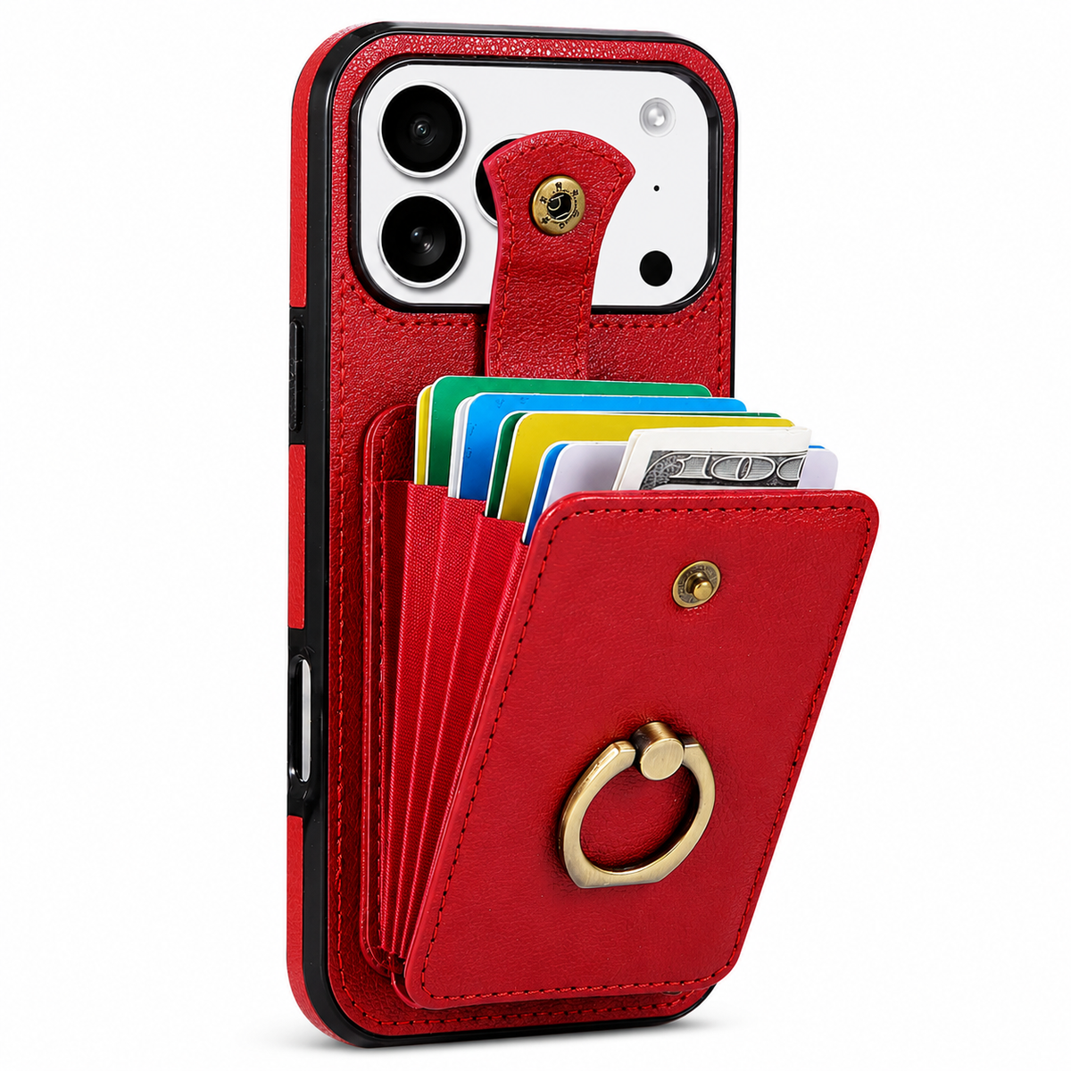 Premium iPhone Wallet Case PU Leather Card Holder RFID Blocking 360 Rotating Ring Kickstand Lanyard Shockproof Anti Scratch Magnetic Flip Cover