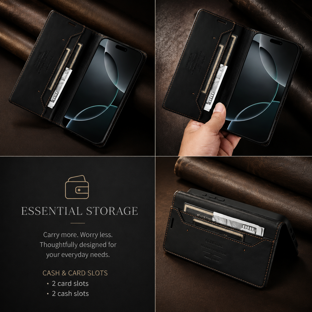 Premium iPhone Wallet Cover Leather RFID Blocking Magnetic Card Holder Shockproof Anti Scratch Anti Fingerprint Stand Full Cover Slim Protective Cover