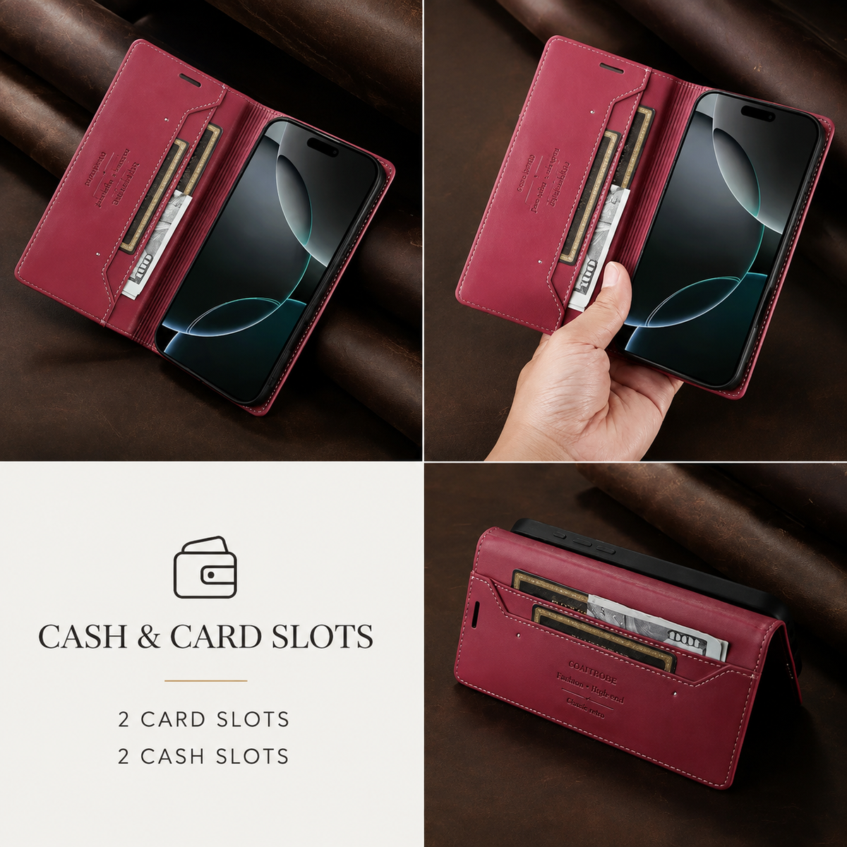 Premium iPhone Wallet Cover Leather RFID Blocking Magnetic Card Holder Shockproof Anti Scratch Anti Fingerprint Stand Full Cover Slim Protective Cover