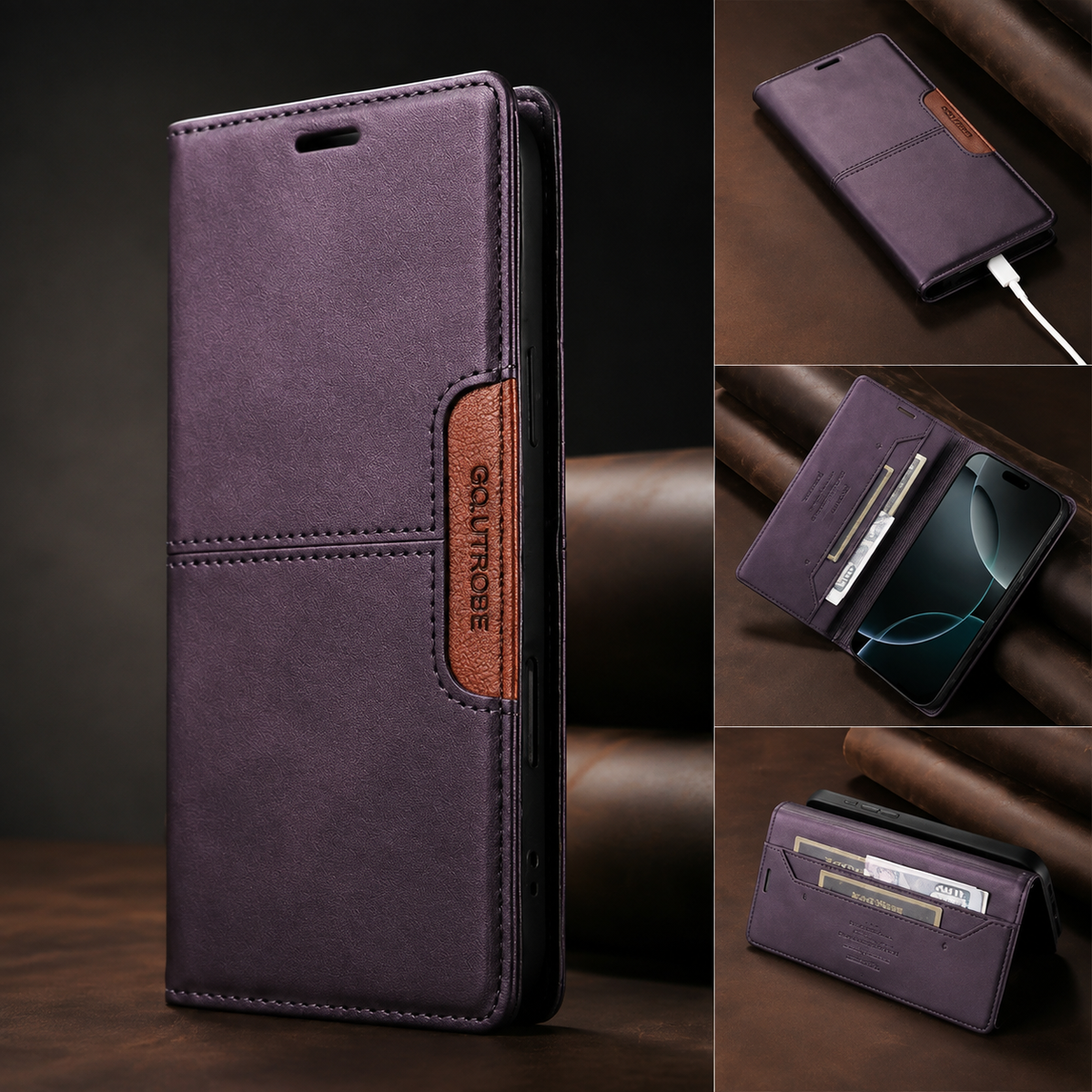 Premium iPhone Wallet Cover Leather RFID Blocking Magnetic Card Holder Shockproof Anti Scratch Anti Fingerprint Stand Full Cover Slim Protective Cover