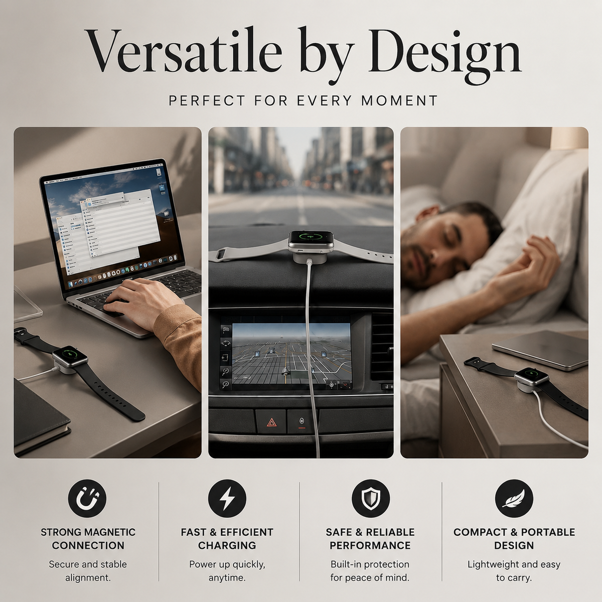 Premium 2-in-1 Magnetic Wireless Charger Cable USB-A Fast Charging Cord Strong Magnetic Alignment Smart Chip Protection Portable Charging Cable