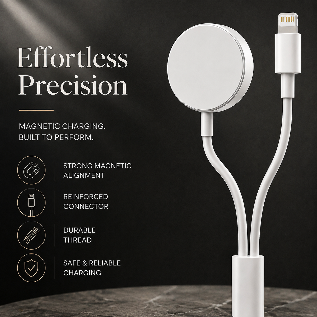 Premium 2-in-1 Magnetic Wireless Charger Cable USB-A Fast Charging Cord Strong Magnetic Alignment Smart Chip Protection Portable Charging Cable