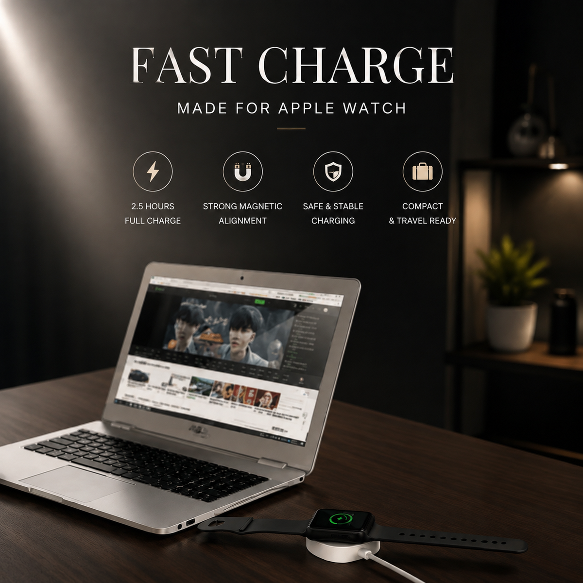 Premium 2-in-1 Magnetic Wireless Charger Cable USB-A Fast Charging Cord Strong Magnetic Alignment Smart Chip Protection Portable Charging Cable