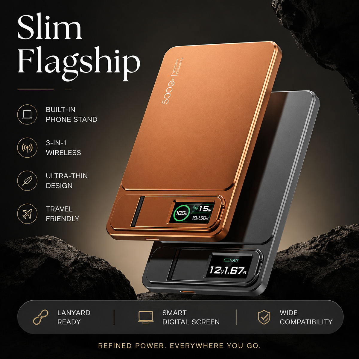 Premium 3-in-1 Magnetic Wireless Power Bank 20W Fast Charging Portable Battery Built-In Stand Digital Display Watch Charger Compatible with iPhone