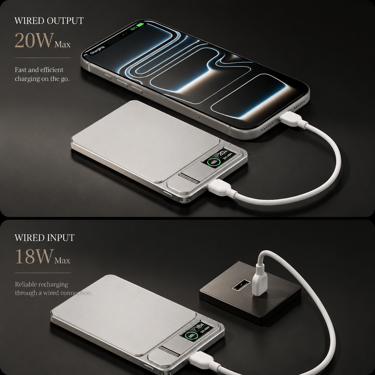 Premium 3-in-1 Magnetic Wireless Power Bank 20W Fast Charging Portable Battery Built-In Stand Digital Display Watch Charger Compatible with iPhone