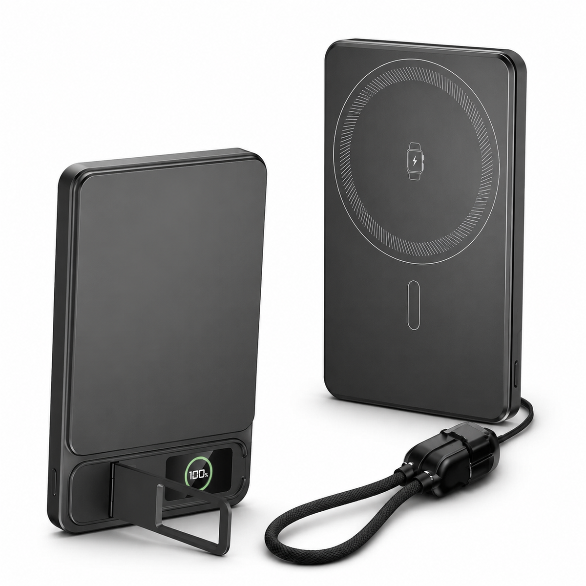 Premium 3-in-1 Magnetic Wireless Power Bank 20W Fast Charging Portable Battery Built-In Stand Digital Display Watch Charger Compatible with iPhone