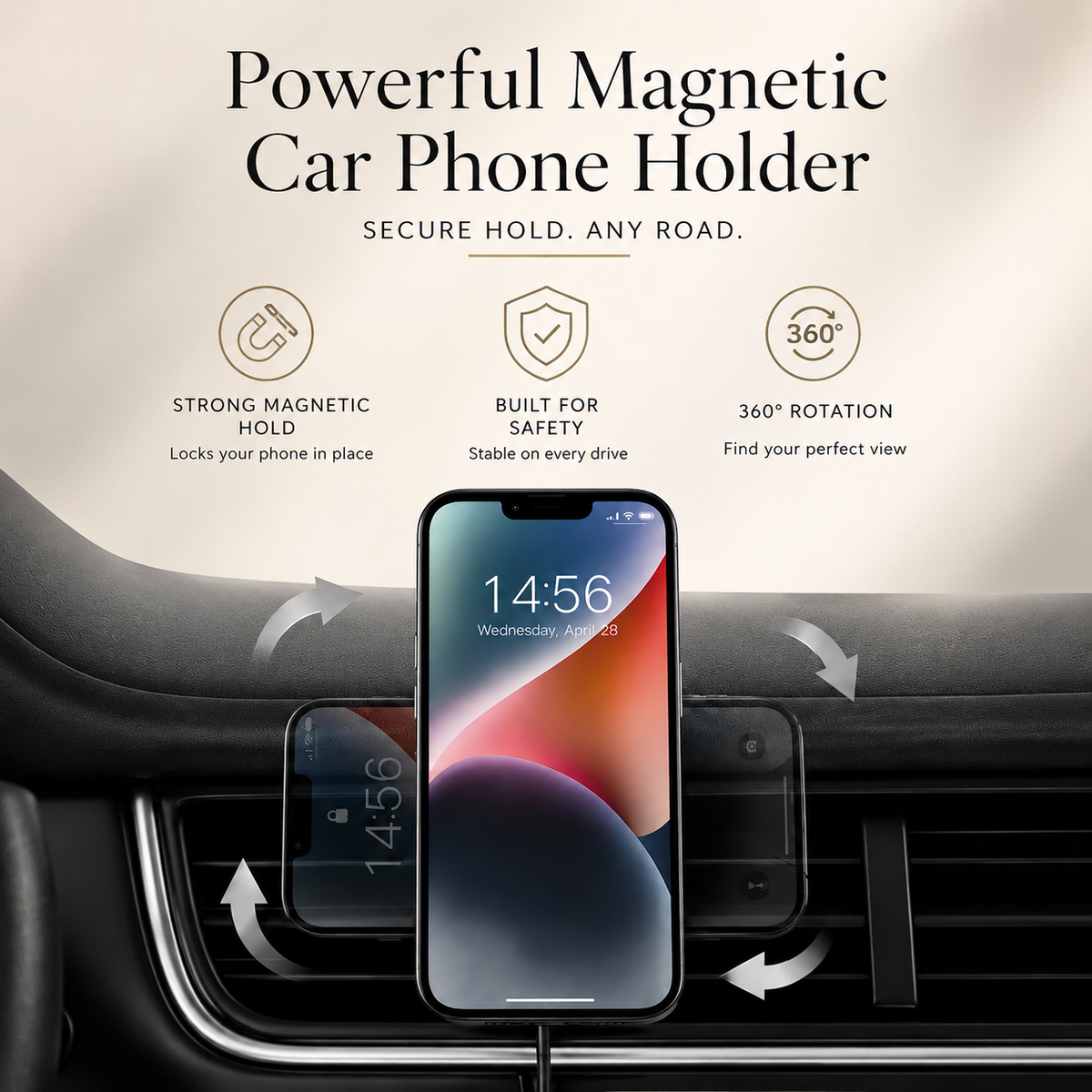 Premium 30W Magnetic Wireless Car Charger Fast Charging Phone Holder Dashboard Air Vent Mount 360° Rotation Smart Chip Anti-Slip Compatible with iPhone