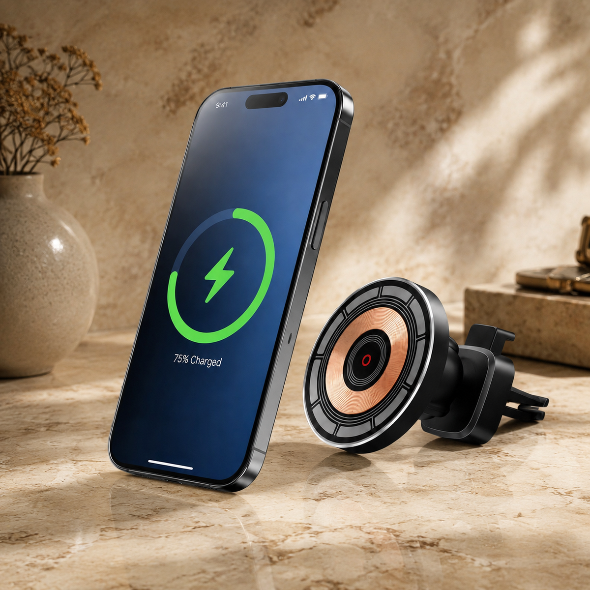 Premium 30W Magnetic Wireless Car Charger Fast Charging Phone Holder Dashboard Air Vent Mount 360° Rotation Smart Chip Anti-Slip Compatible with iPhone