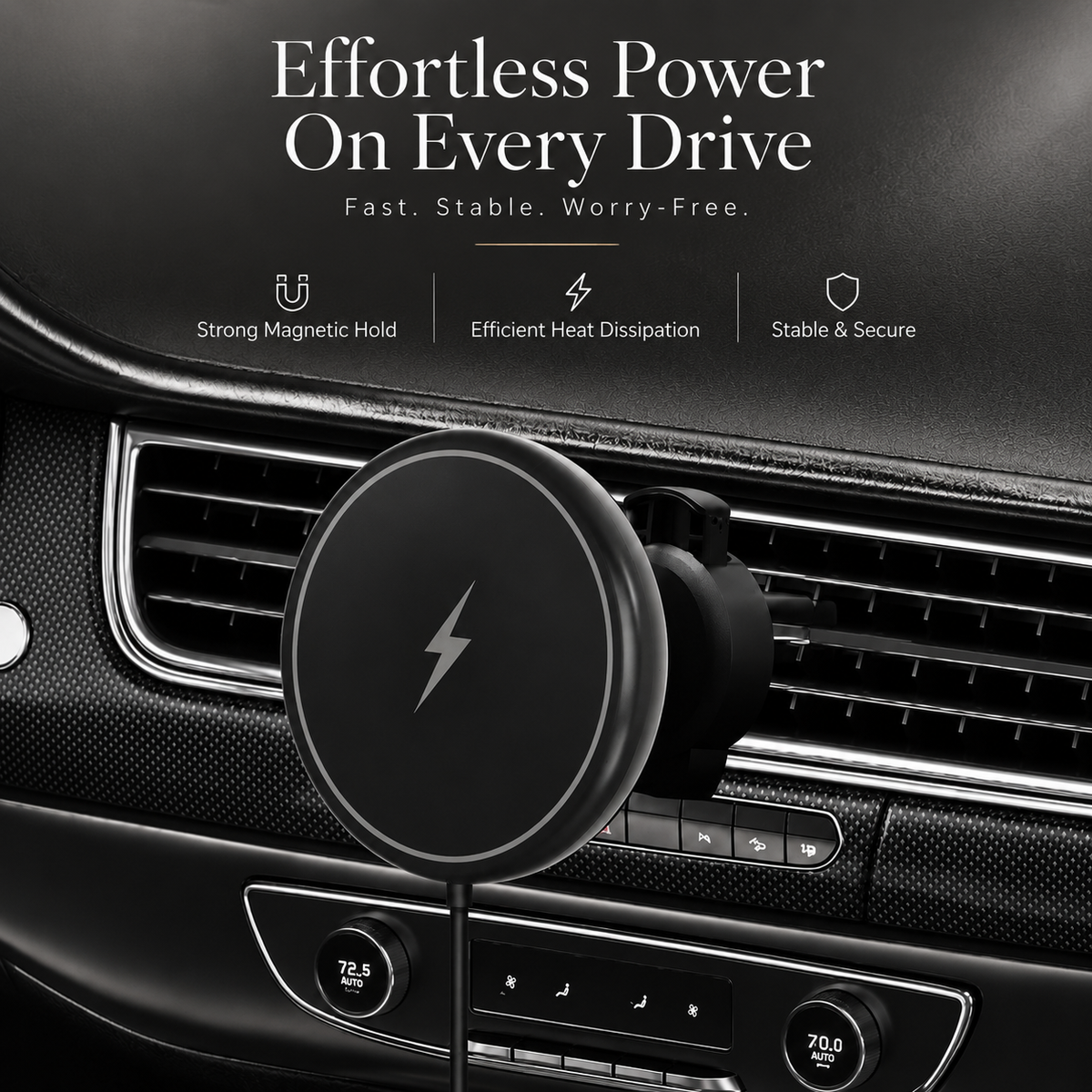 Premium 30W Magnetic Wireless Car Charger Fast Charging Phone Holder Dashboard Air Vent Mount 360° Rotation Smart Chip Anti-Slip Compatible with iPhone