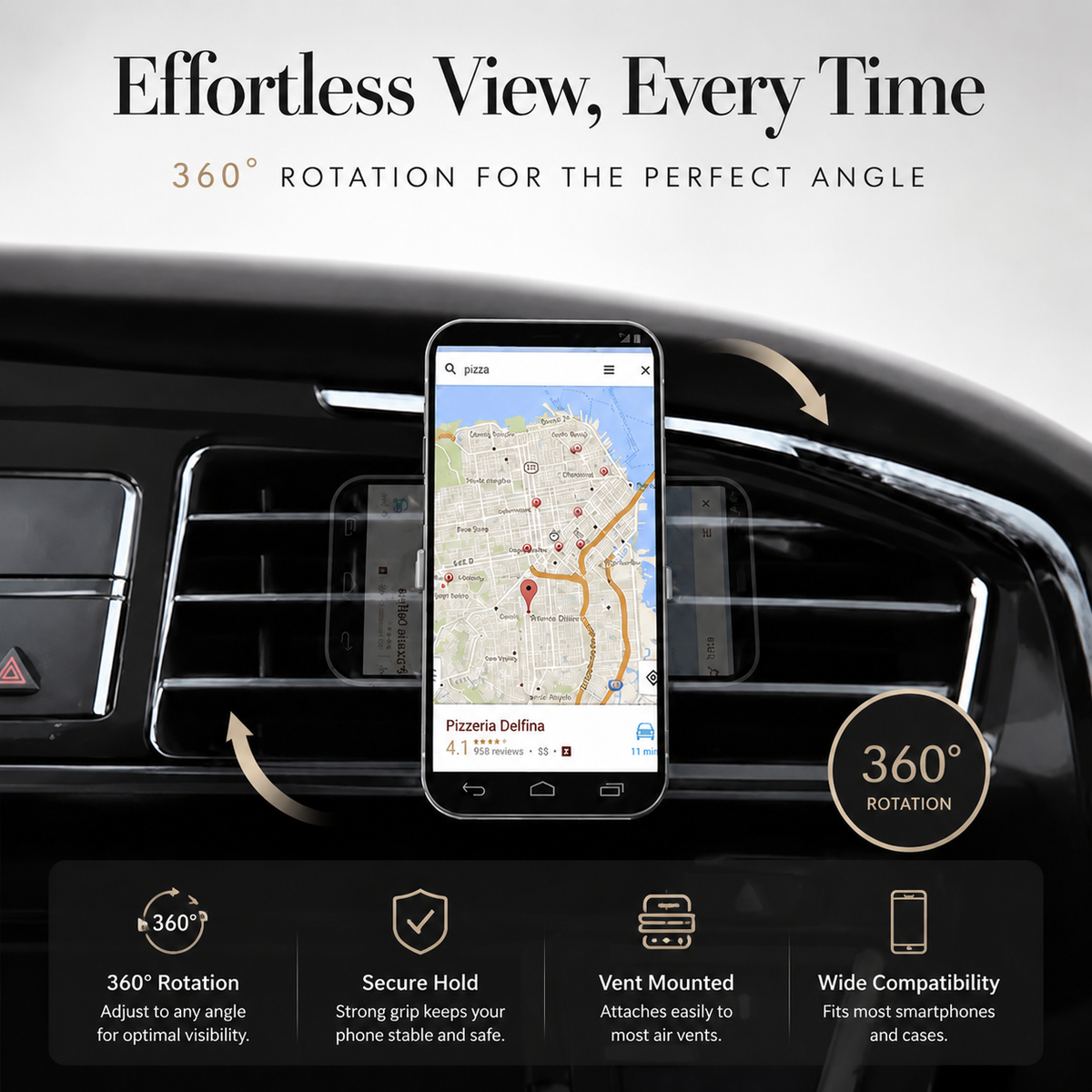 Premium 30W Magnetic Wireless Car Charger Fast Charging Phone Holder Dashboard Air Vent Mount 360° Rotation Smart Chip Anti-Slip Compatible with iPhone
