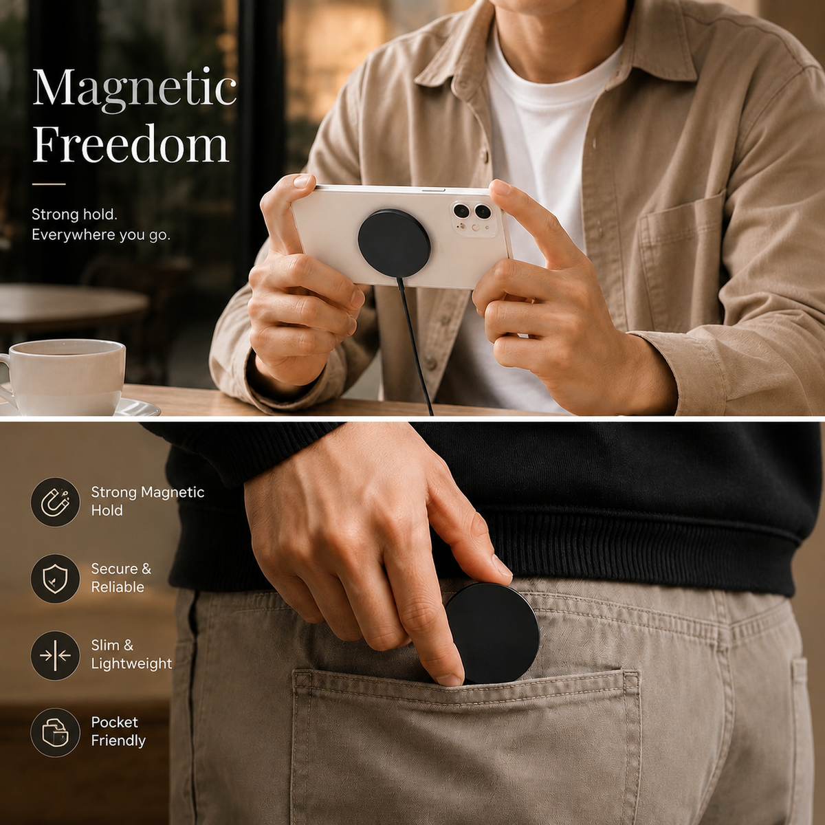 Premium 30W Magnetic Wireless Charger Pad Fast Charging MagSafe Compatible Charger USB-C PD USB-A Non-Slip Slim Portable Charging Stand iPhone