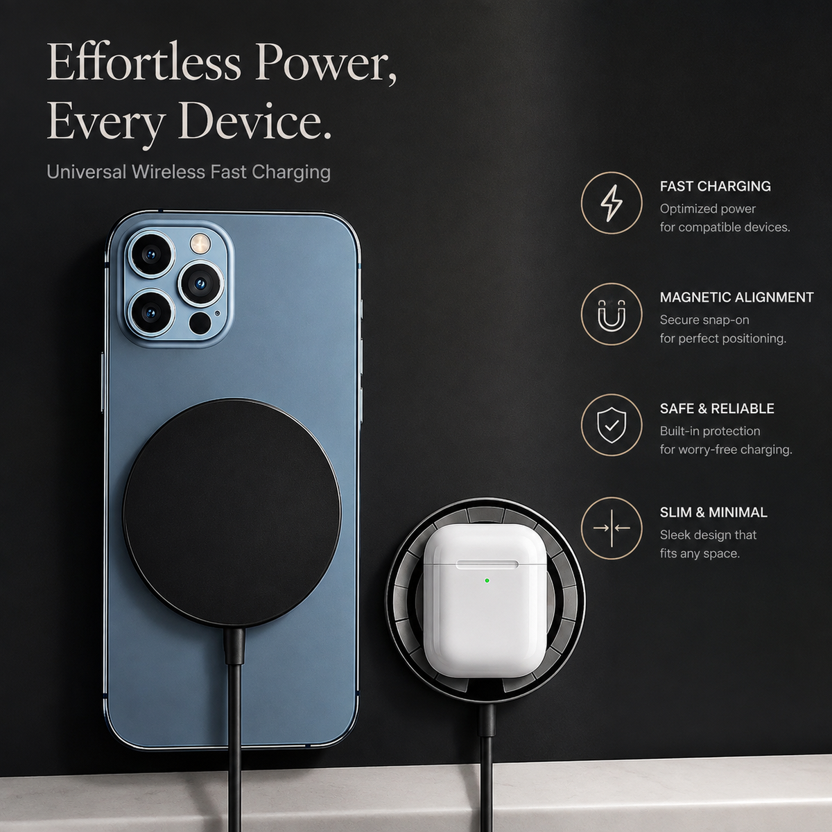 Premium 30W Magnetic Wireless Charger Pad Fast Charging MagSafe Compatible Charger USB-C PD USB-A Non-Slip Slim Portable Charging Stand iPhone
